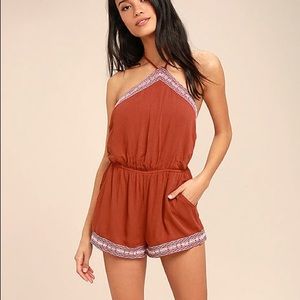 Lulus Tidewater Rust Red Embroidered Romper